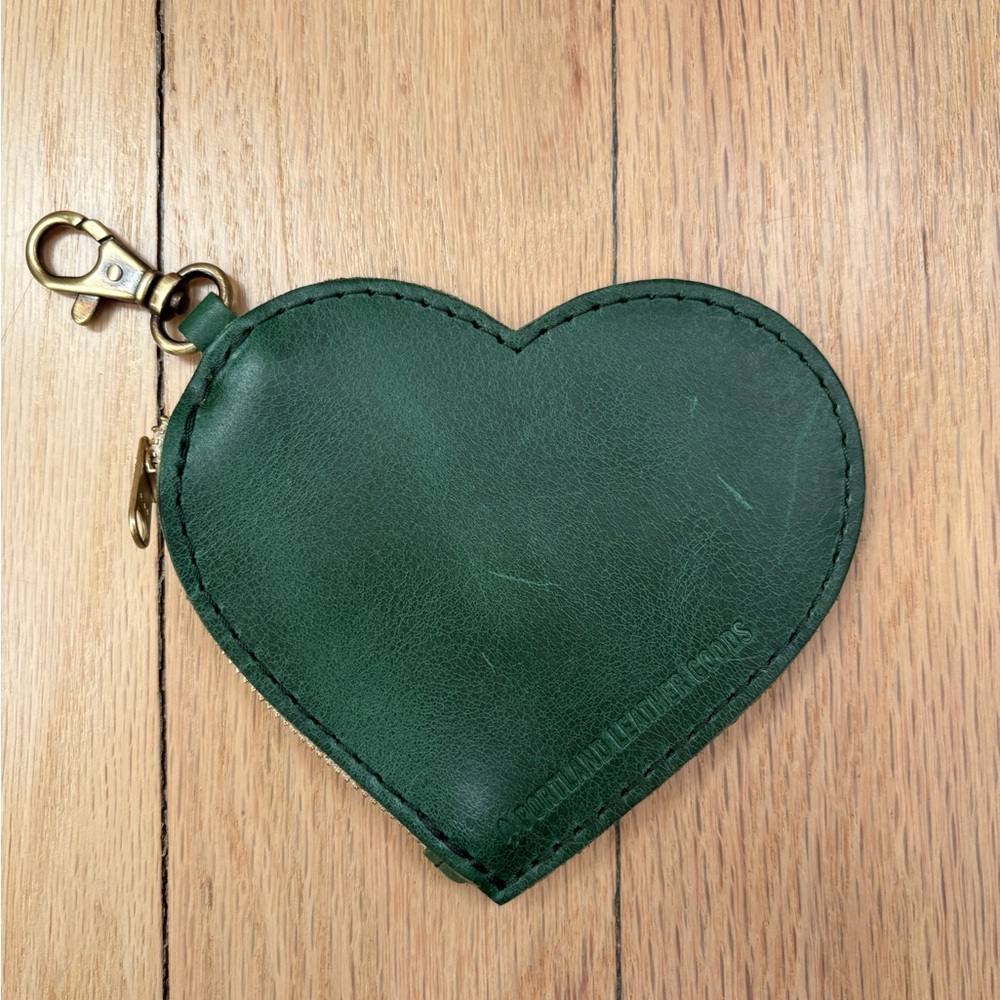 Portland Leather Goods Green Heart Keychain Bag Charm Coin Purse